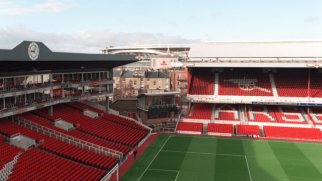 Highbury and Emirates Stadium in the background