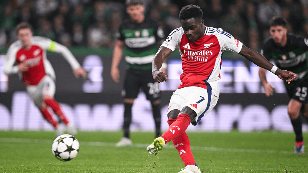 Bukayo Saka scores against Sporting CP